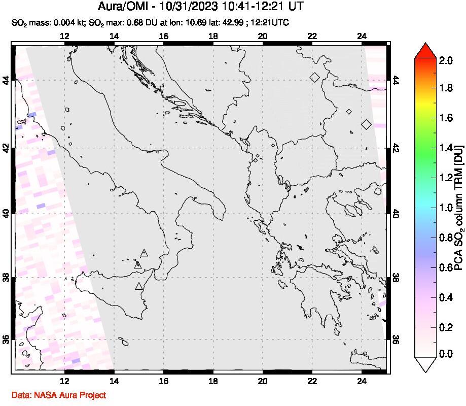 A sulfur dioxide image over Etna, Sicily, Italy on Oct 31, 2023.