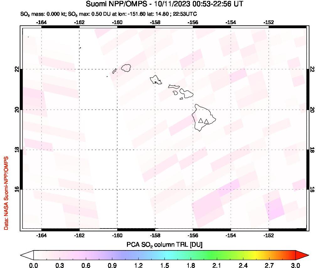 A sulfur dioxide image over Hawaii, USA on Oct 11, 2023.