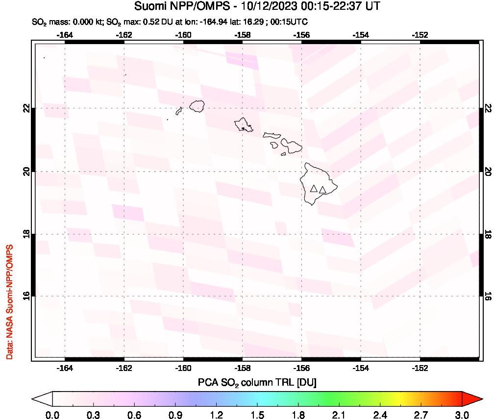 A sulfur dioxide image over Hawaii, USA on Oct 12, 2023.