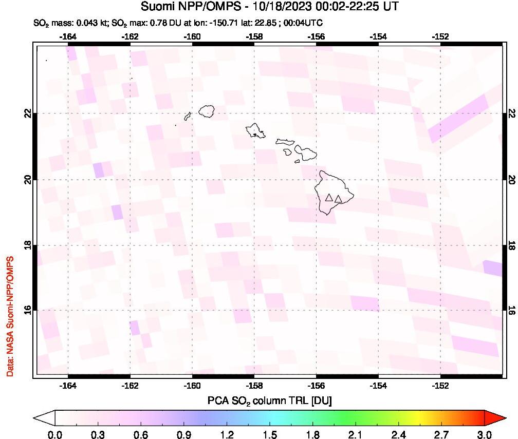 A sulfur dioxide image over Hawaii, USA on Oct 18, 2023.