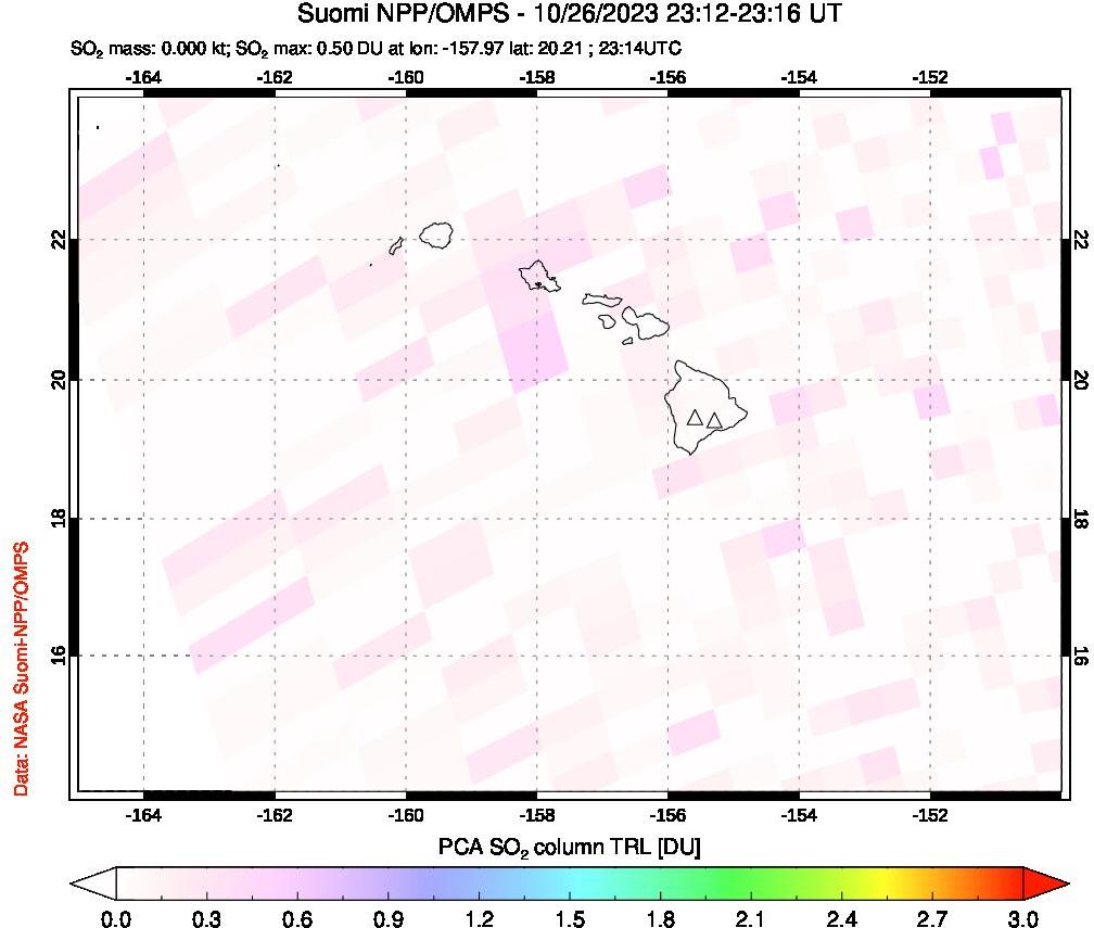 A sulfur dioxide image over Hawaii, USA on Oct 26, 2023.