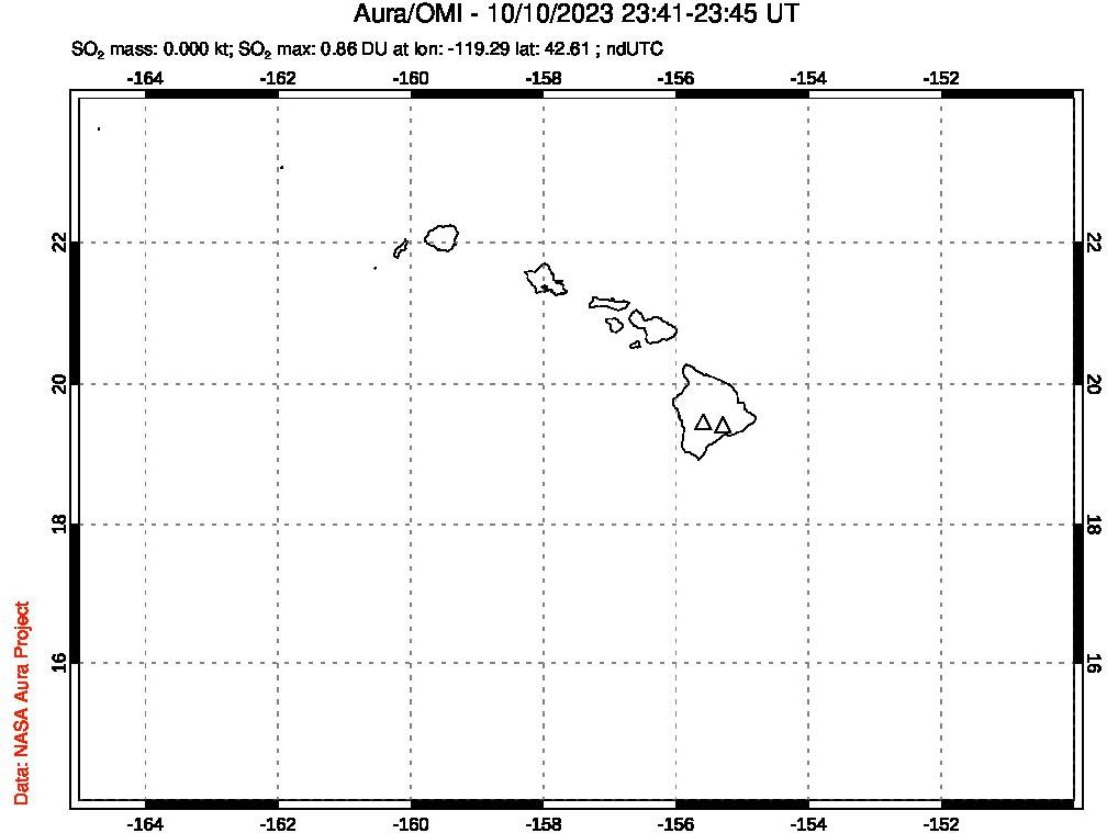 A sulfur dioxide image over Hawaii, USA on Oct 10, 2023.