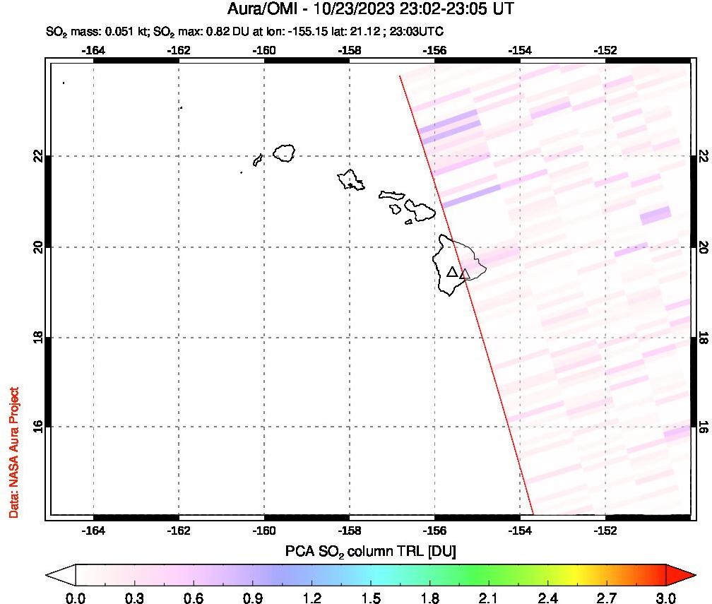 A sulfur dioxide image over Hawaii, USA on Oct 23, 2023.