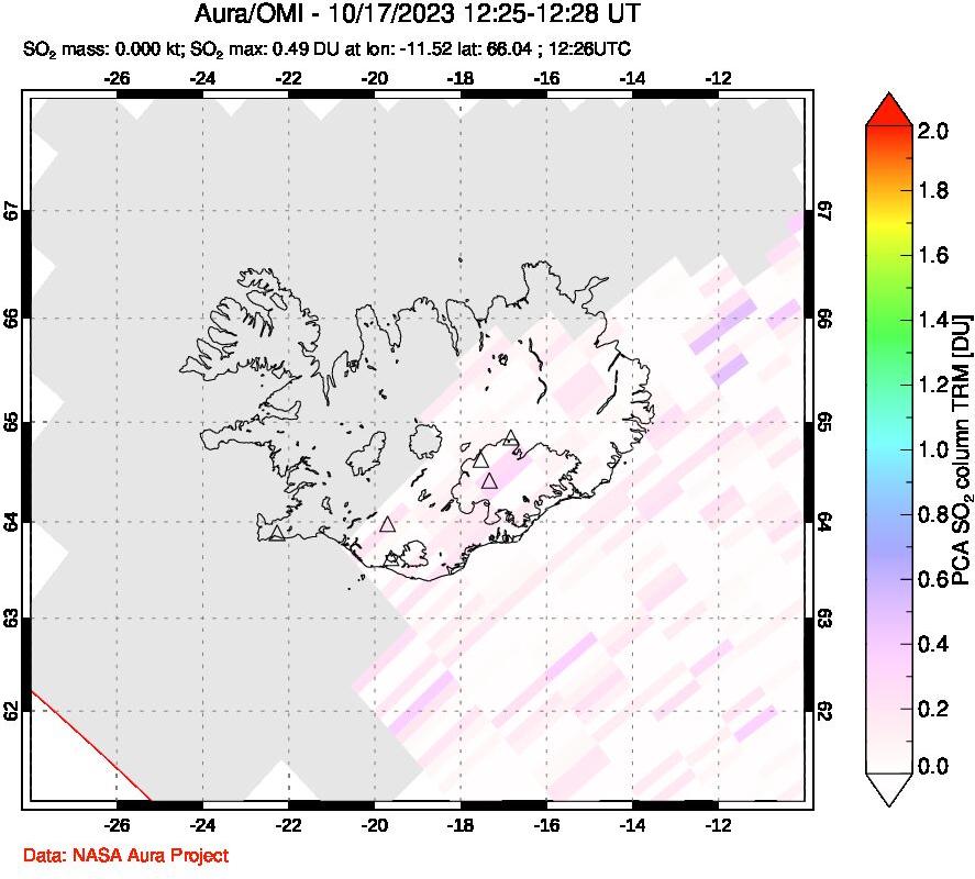 A sulfur dioxide image over Iceland on Oct 17, 2023.