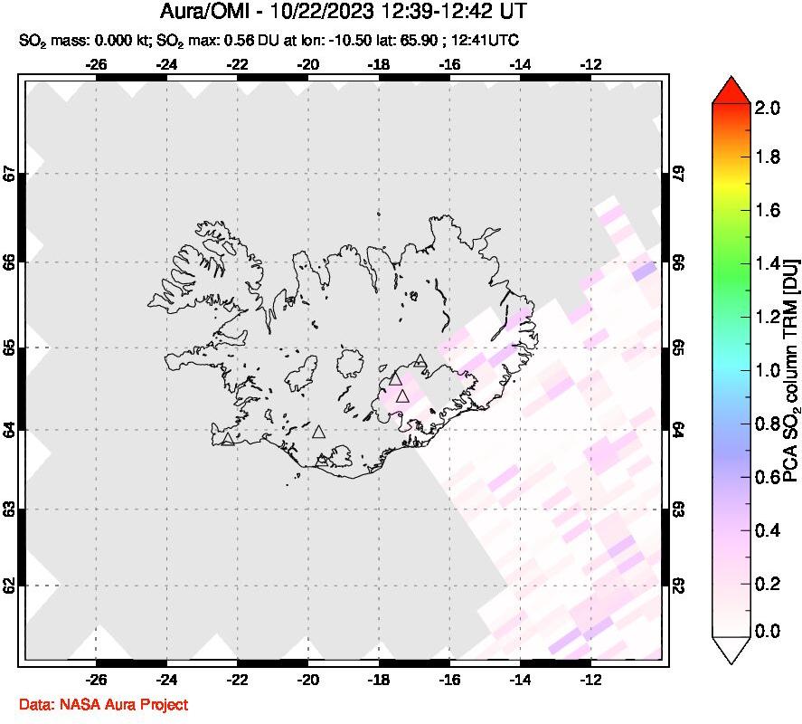 A sulfur dioxide image over Iceland on Oct 22, 2023.