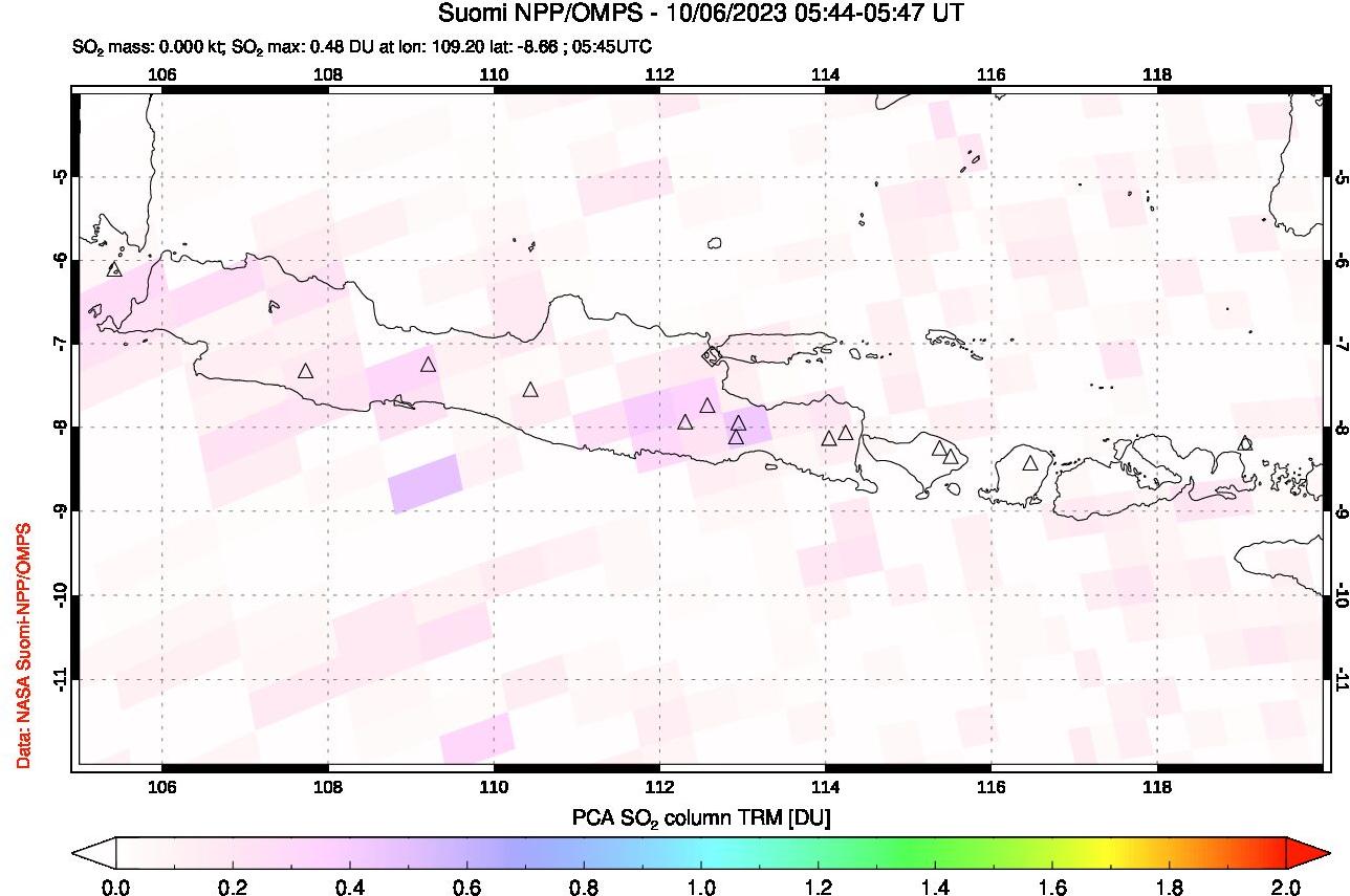 A sulfur dioxide image over Java, Indonesia on Oct 06, 2023.