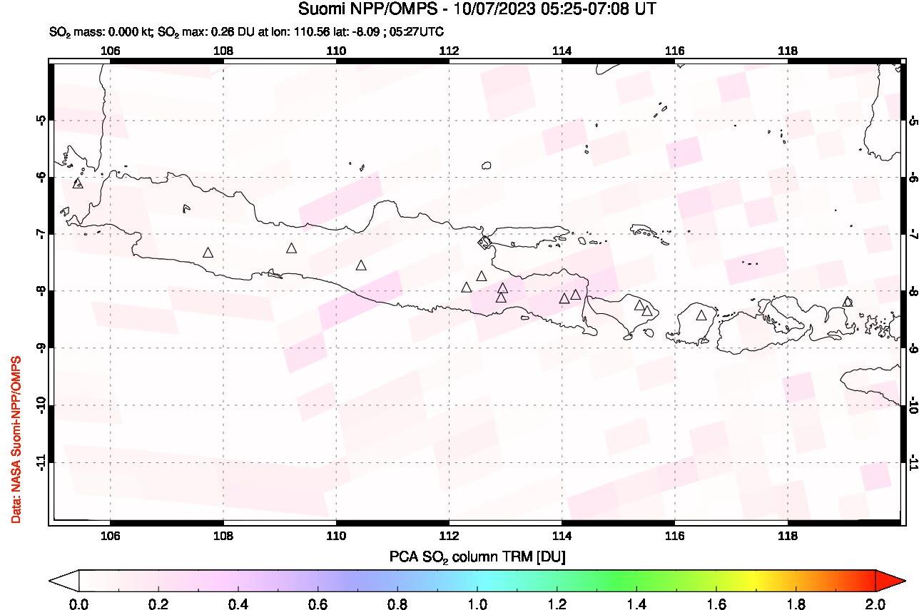 A sulfur dioxide image over Java, Indonesia on Oct 07, 2023.