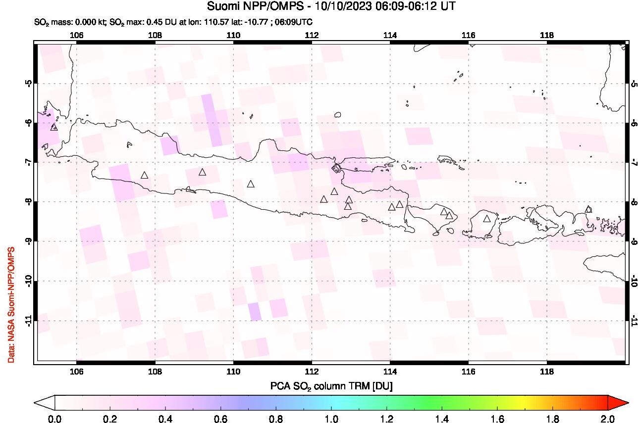 A sulfur dioxide image over Java, Indonesia on Oct 10, 2023.