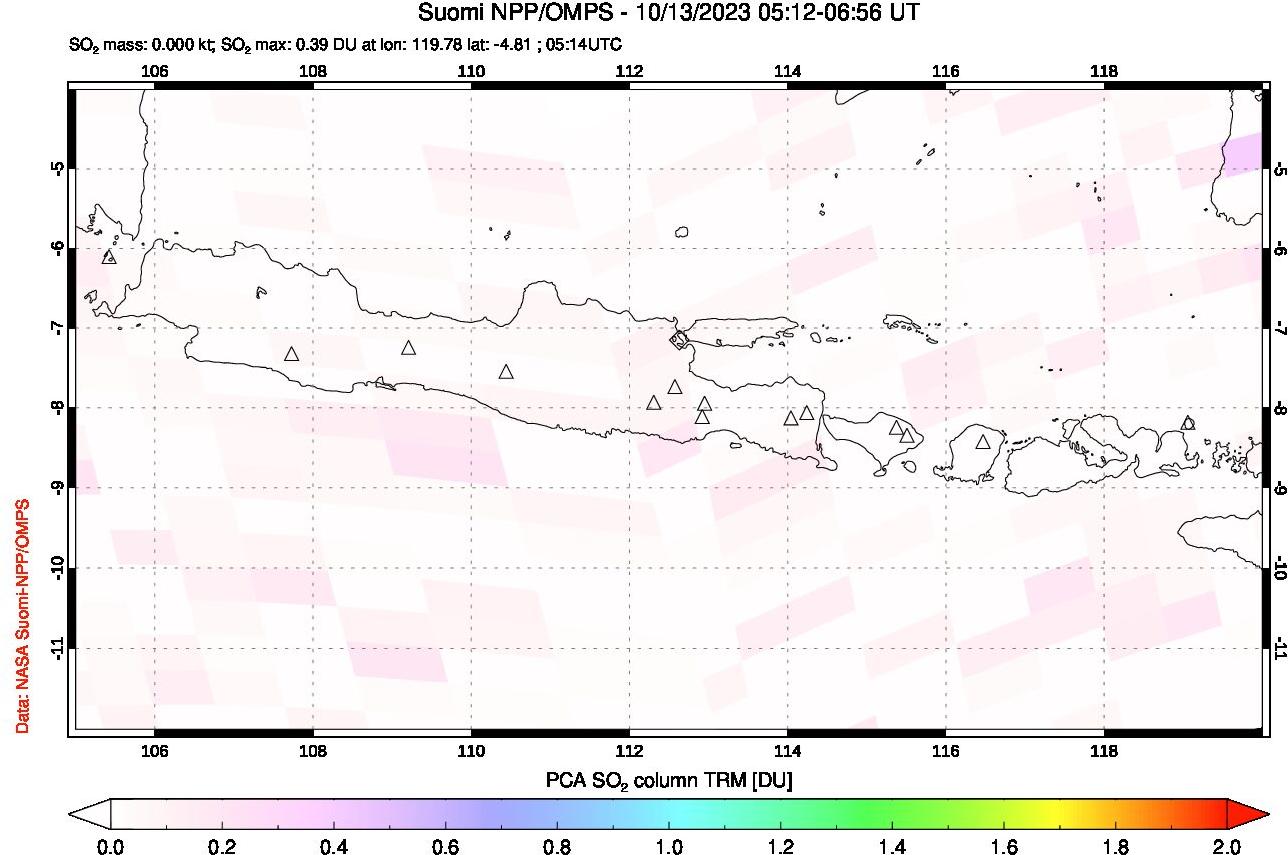 A sulfur dioxide image over Java, Indonesia on Oct 13, 2023.