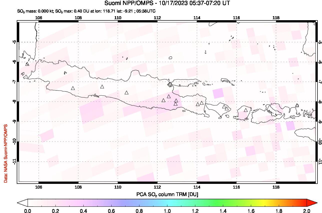 A sulfur dioxide image over Java, Indonesia on Oct 17, 2023.