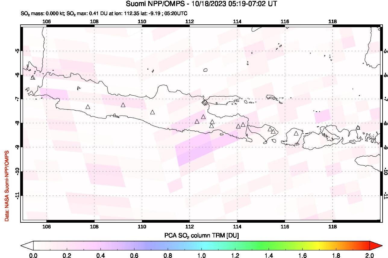 A sulfur dioxide image over Java, Indonesia on Oct 18, 2023.