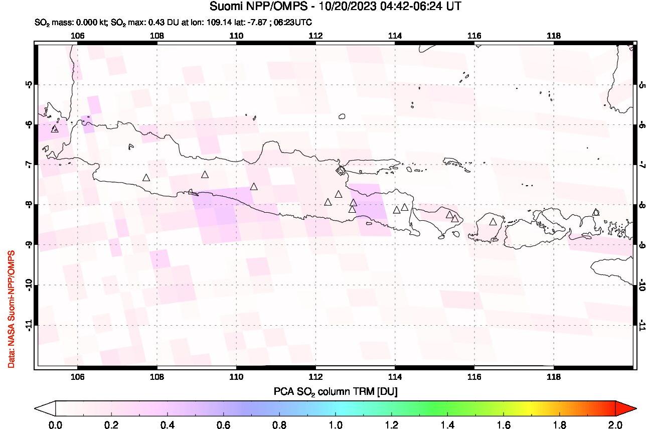 A sulfur dioxide image over Java, Indonesia on Oct 20, 2023.