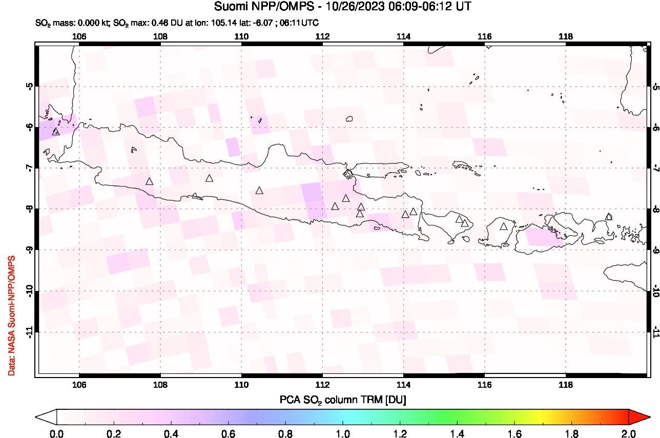 A sulfur dioxide image over Java, Indonesia on Oct 26, 2023.