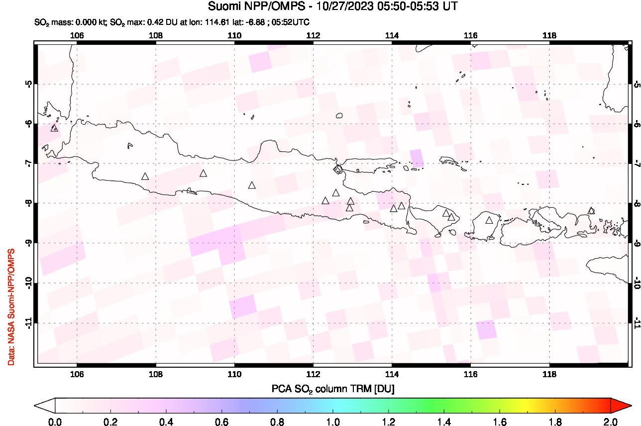 A sulfur dioxide image over Java, Indonesia on Oct 27, 2023.