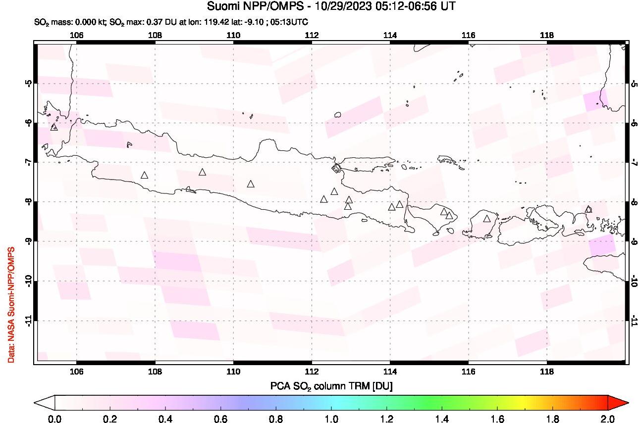 A sulfur dioxide image over Java, Indonesia on Oct 29, 2023.