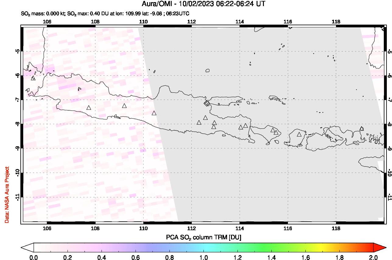 A sulfur dioxide image over Java, Indonesia on Oct 02, 2023.