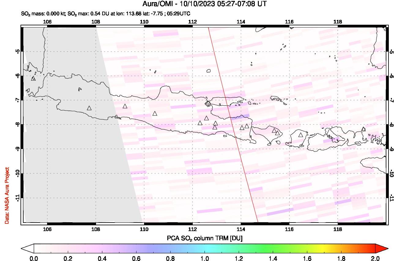 A sulfur dioxide image over Java, Indonesia on Oct 10, 2023.