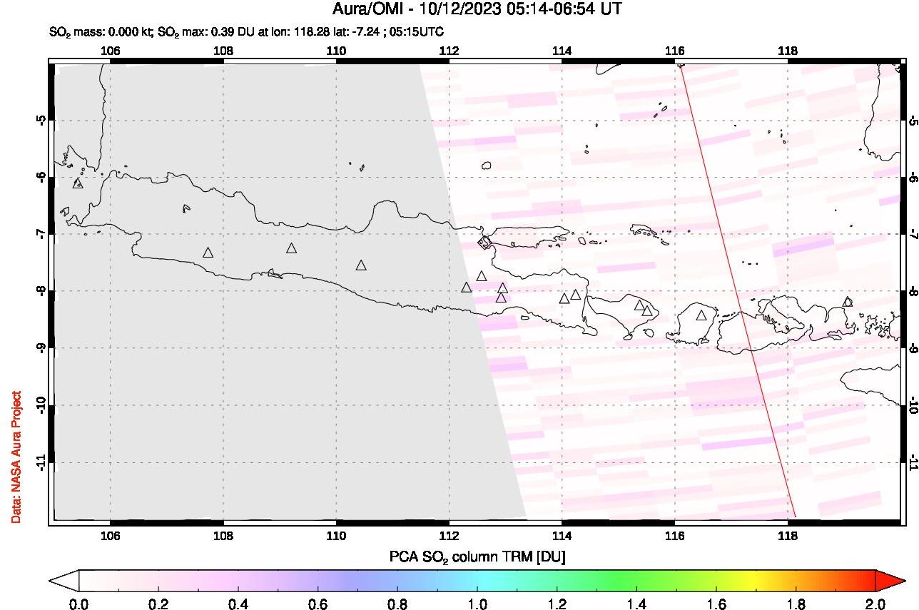 A sulfur dioxide image over Java, Indonesia on Oct 12, 2023.