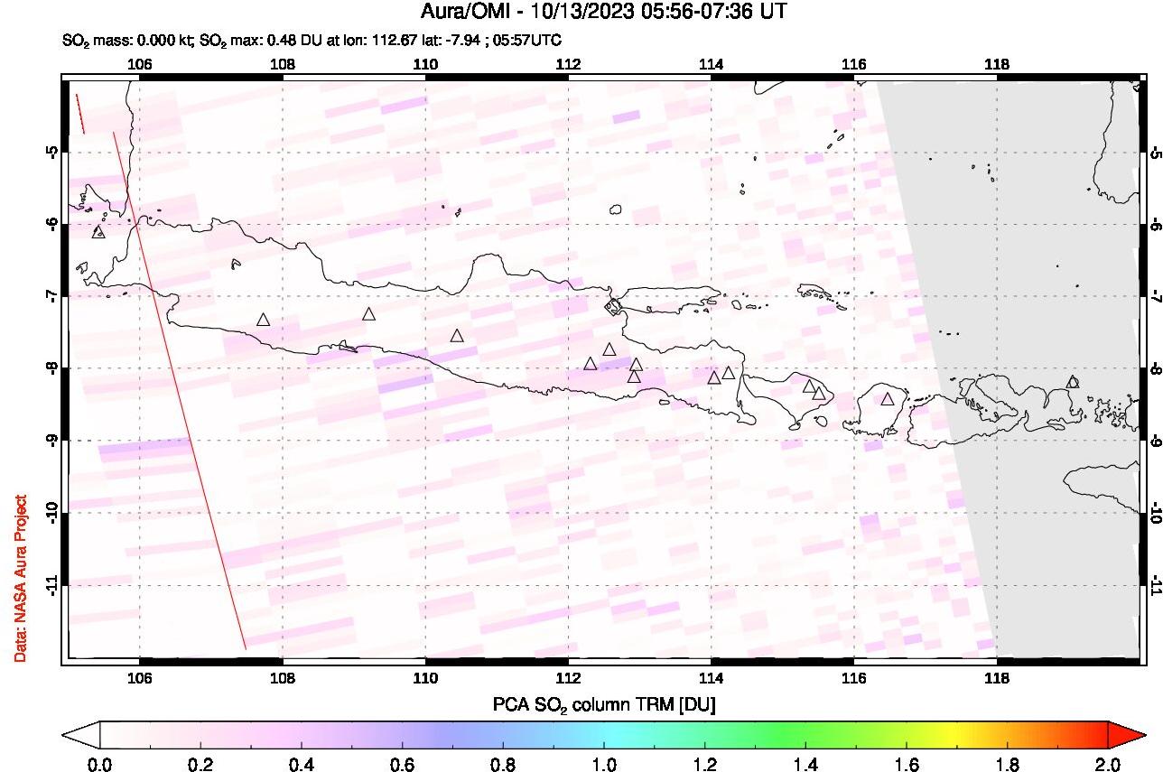 A sulfur dioxide image over Java, Indonesia on Oct 13, 2023.