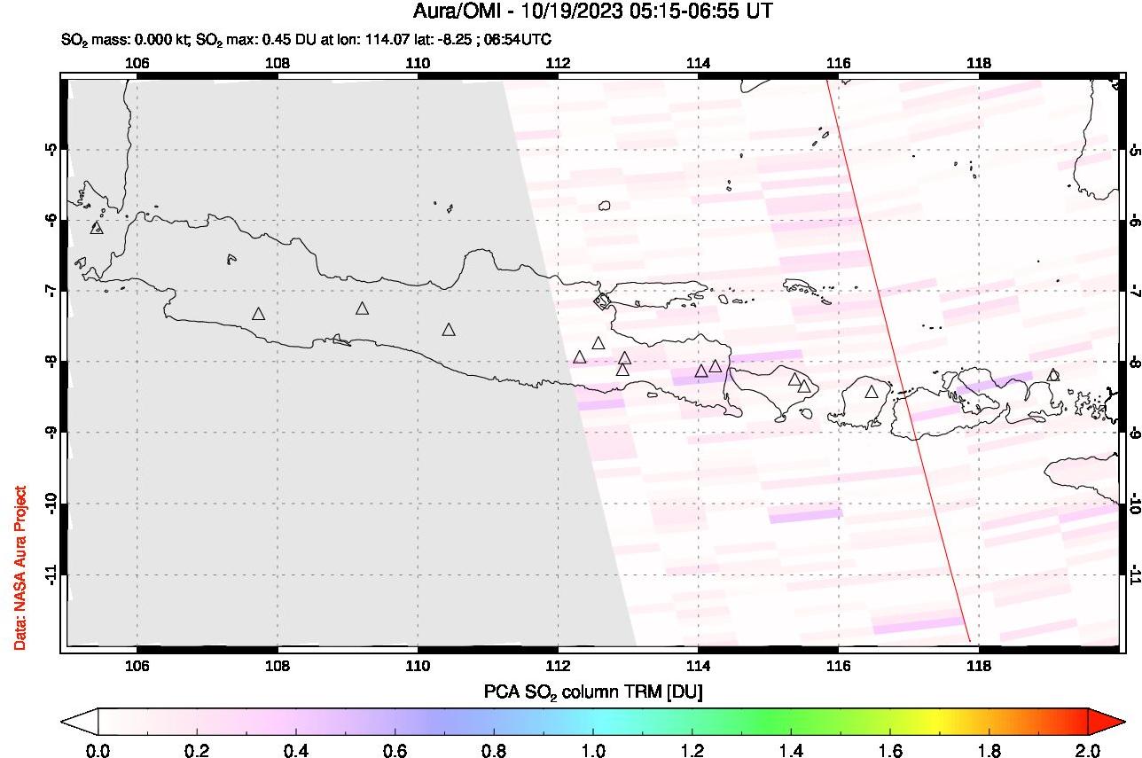 A sulfur dioxide image over Java, Indonesia on Oct 19, 2023.