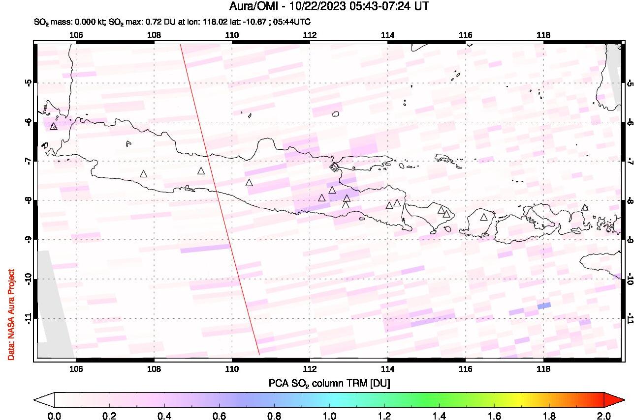 A sulfur dioxide image over Java, Indonesia on Oct 22, 2023.
