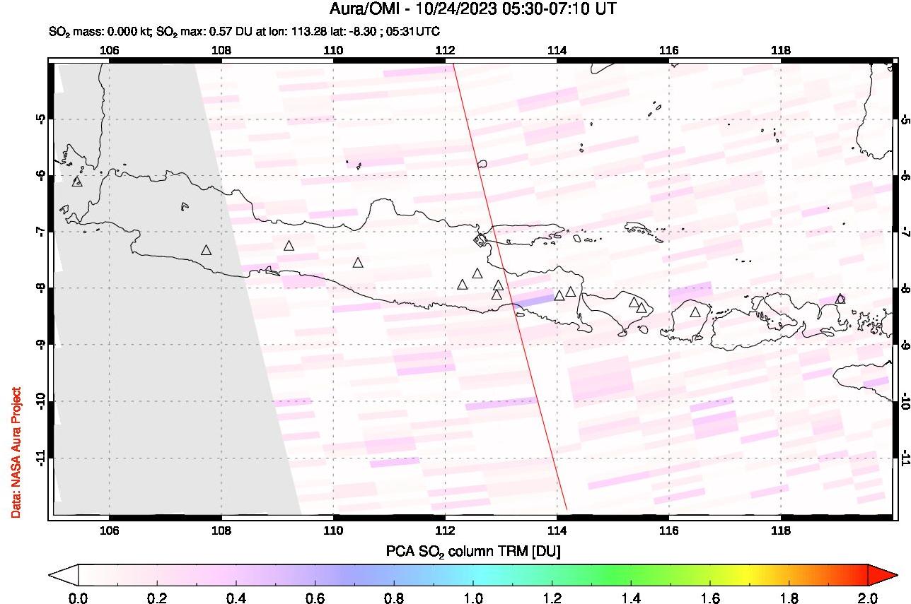 A sulfur dioxide image over Java, Indonesia on Oct 24, 2023.