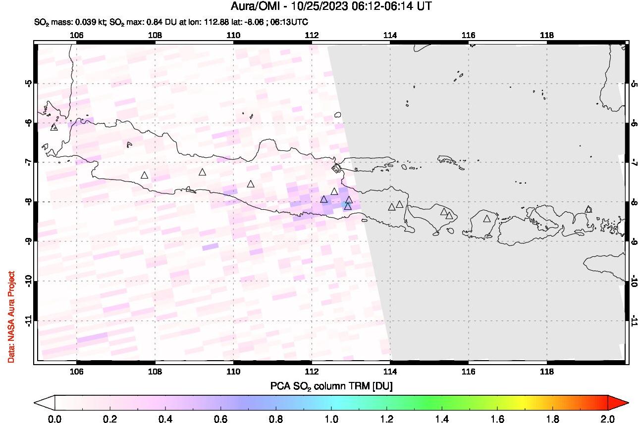 A sulfur dioxide image over Java, Indonesia on Oct 25, 2023.
