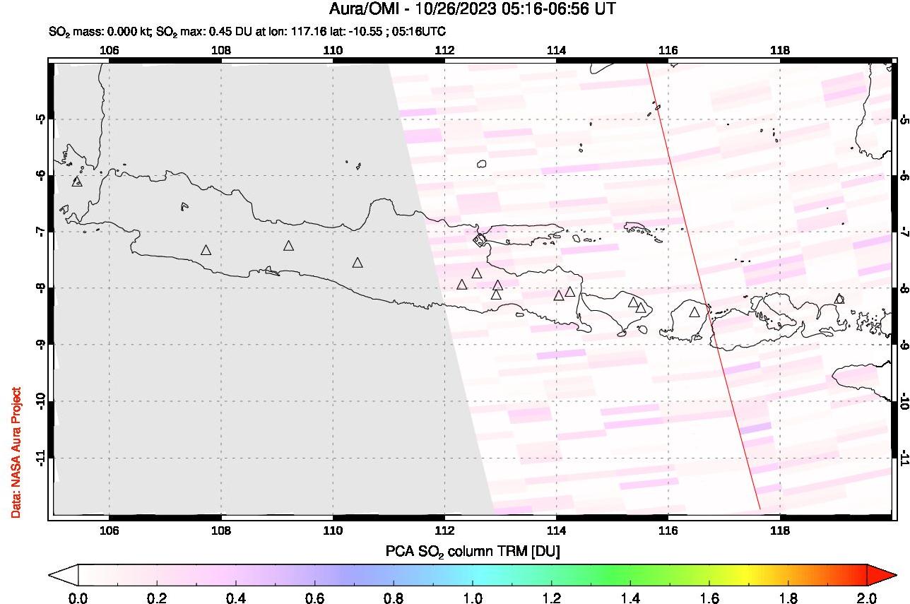 A sulfur dioxide image over Java, Indonesia on Oct 26, 2023.