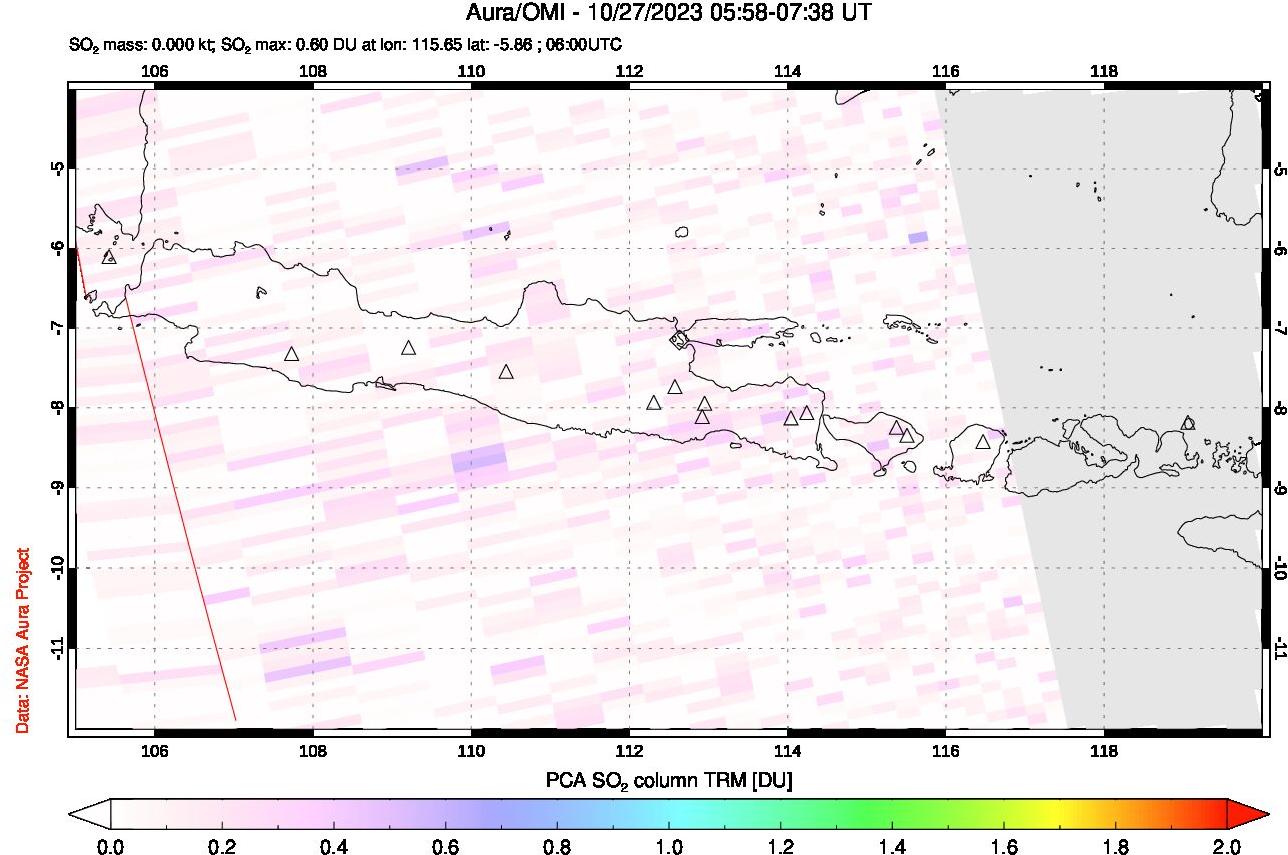 A sulfur dioxide image over Java, Indonesia on Oct 27, 2023.