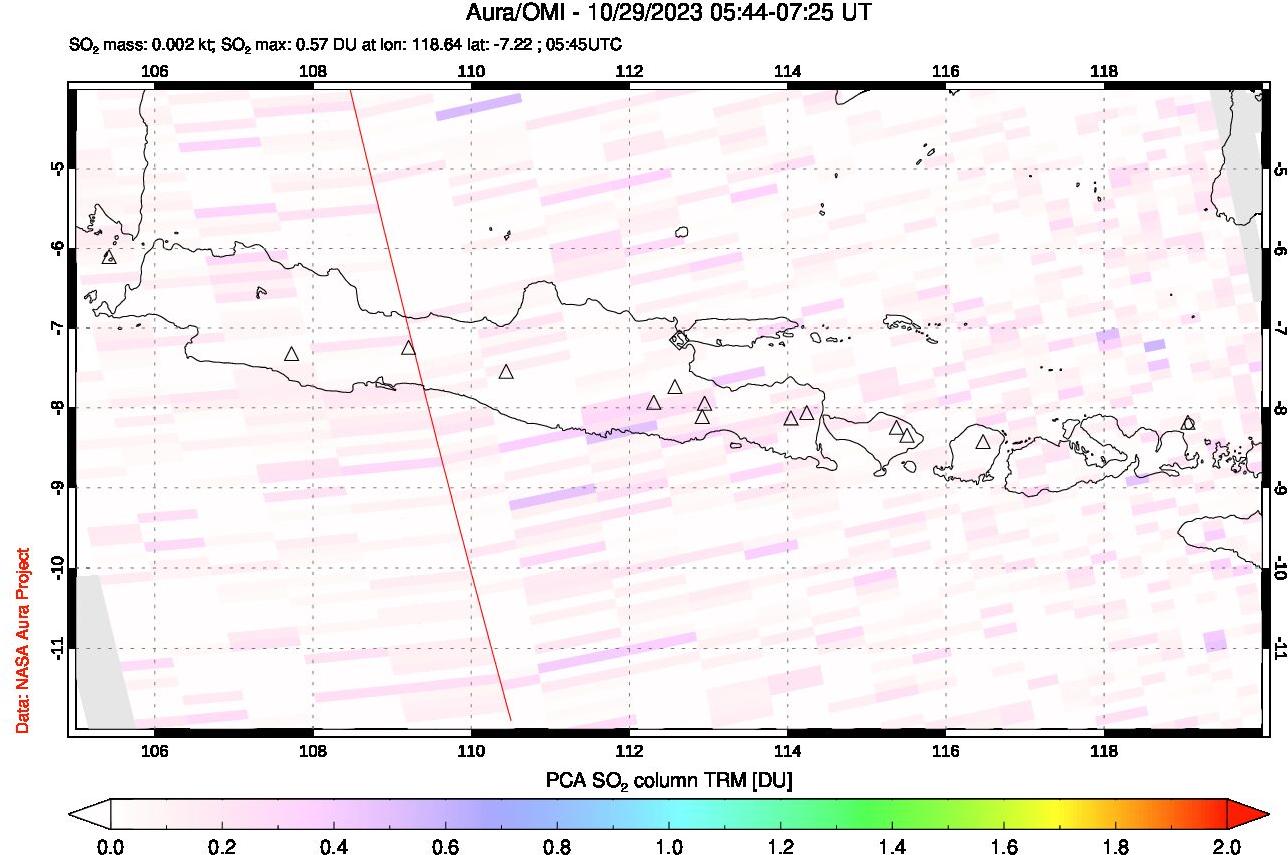 A sulfur dioxide image over Java, Indonesia on Oct 29, 2023.