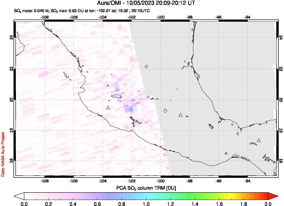 A sulfur dioxide image over Mexico on Oct 05, 2023.