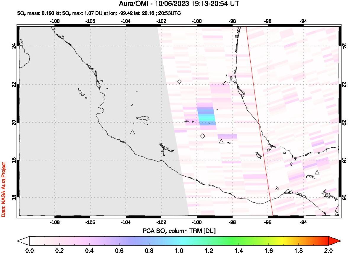 A sulfur dioxide image over Mexico on Oct 06, 2023.