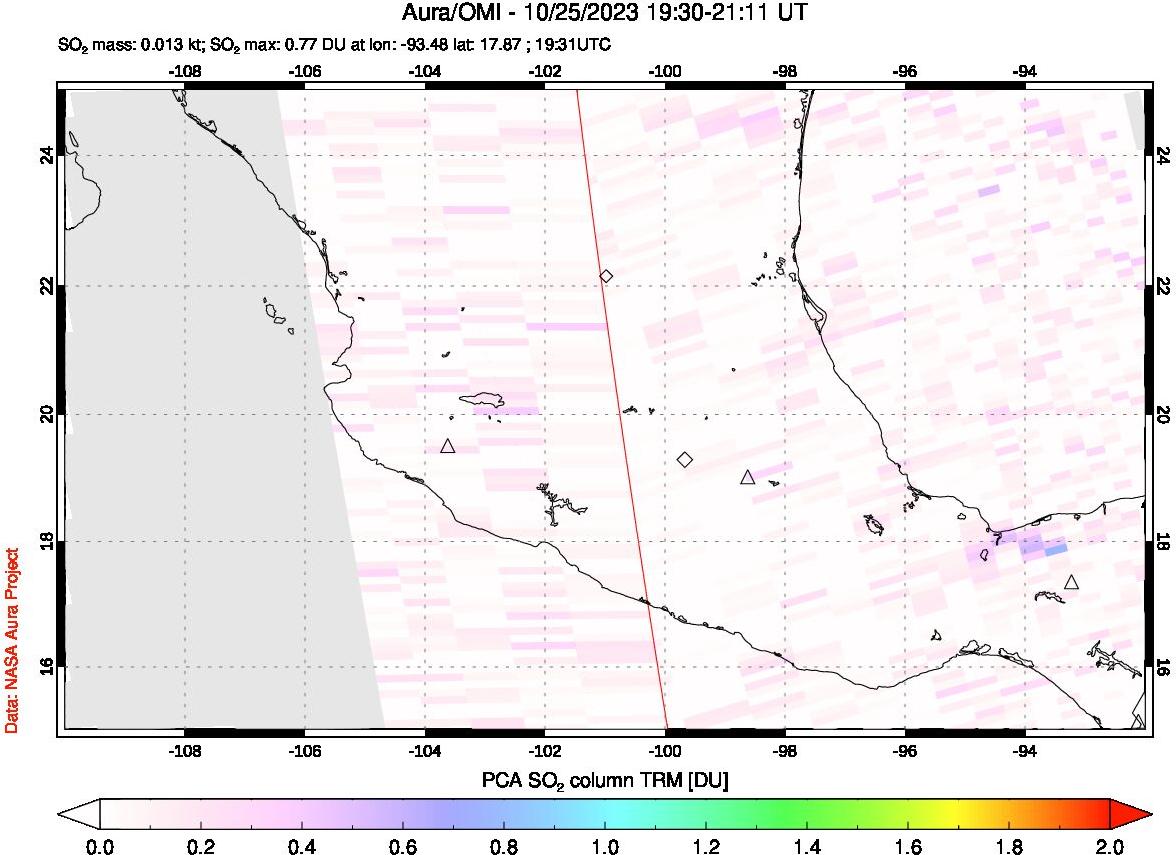 A sulfur dioxide image over Mexico on Oct 25, 2023.