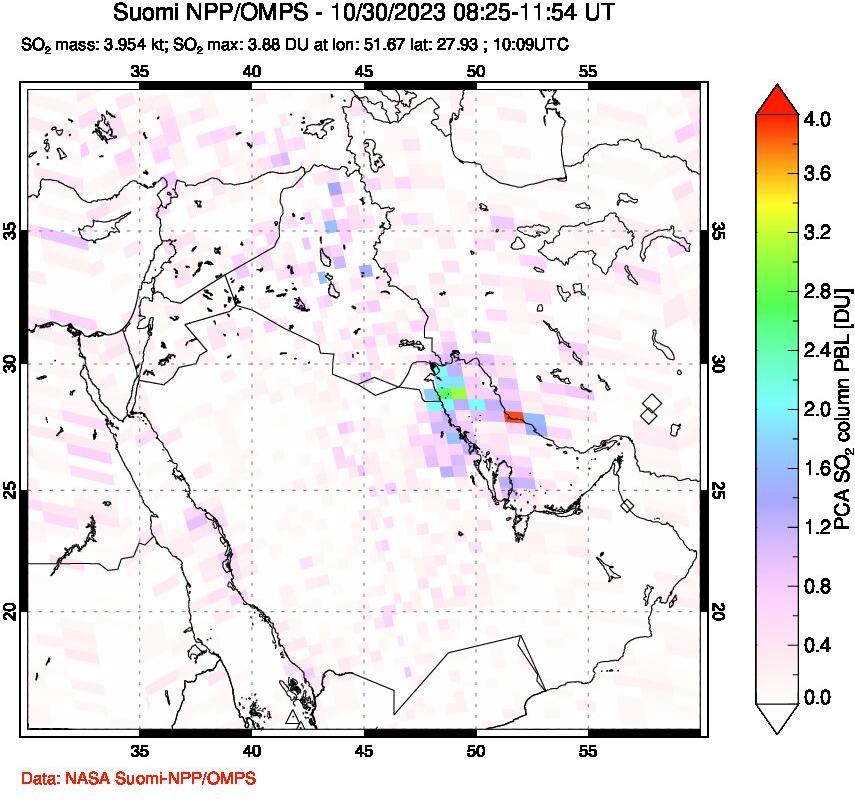 A sulfur dioxide image over Middle East on Oct 30, 2023.