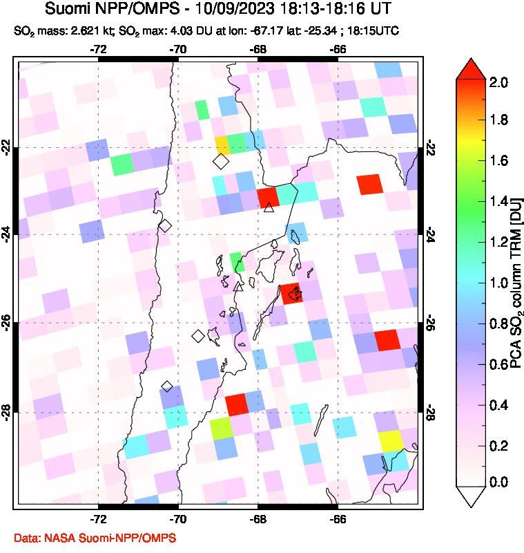 A sulfur dioxide image over Northern Chile on Oct 09, 2023.