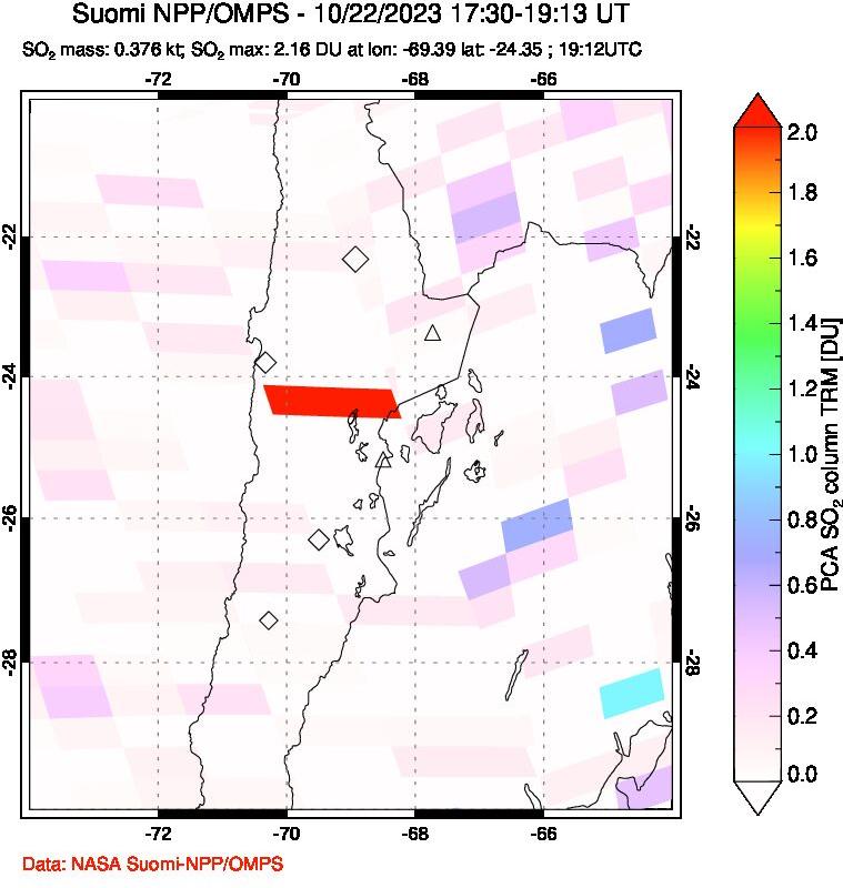 A sulfur dioxide image over Northern Chile on Oct 22, 2023.