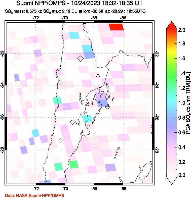 A sulfur dioxide image over Northern Chile on Oct 24, 2023.