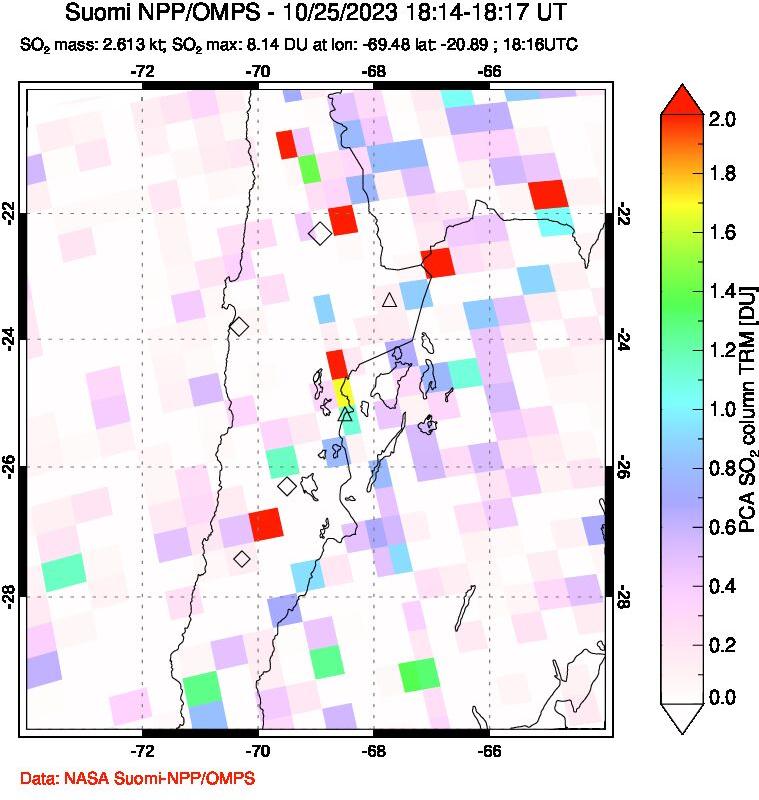 A sulfur dioxide image over Northern Chile on Oct 25, 2023.