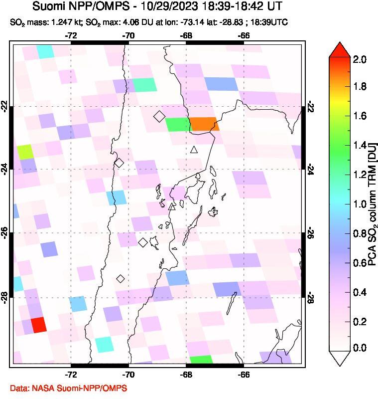 A sulfur dioxide image over Northern Chile on Oct 29, 2023.