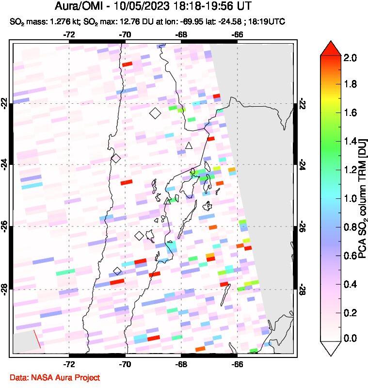 A sulfur dioxide image over Northern Chile on Oct 05, 2023.