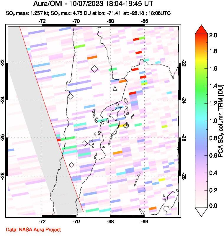 A sulfur dioxide image over Northern Chile on Oct 07, 2023.