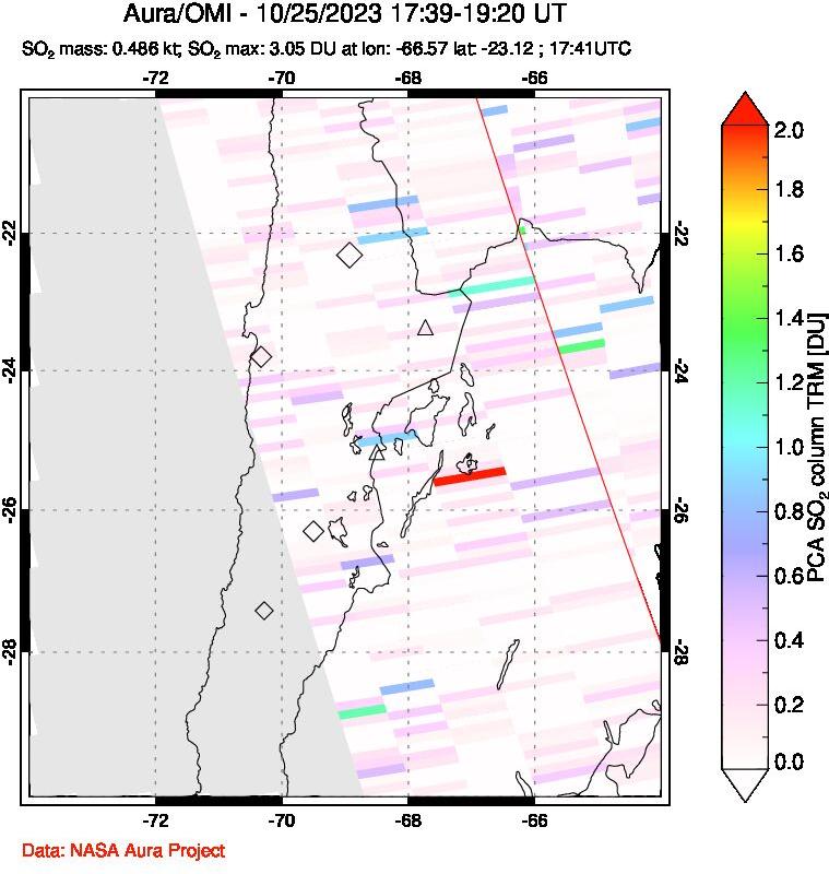 A sulfur dioxide image over Northern Chile on Oct 25, 2023.