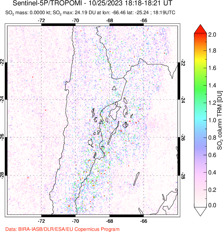 A sulfur dioxide image over Northern Chile on Oct 25, 2023.