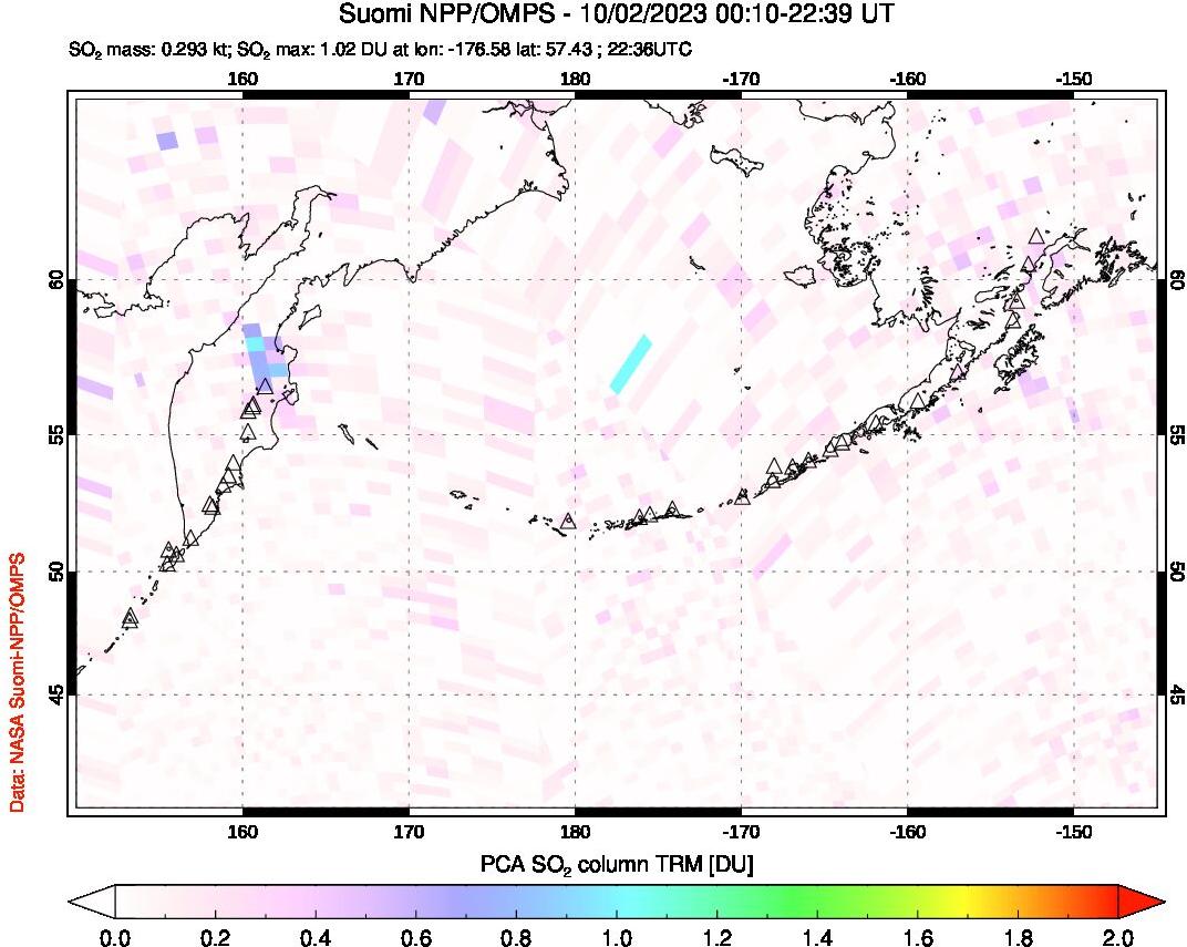 A sulfur dioxide image over North Pacific on Oct 02, 2023.