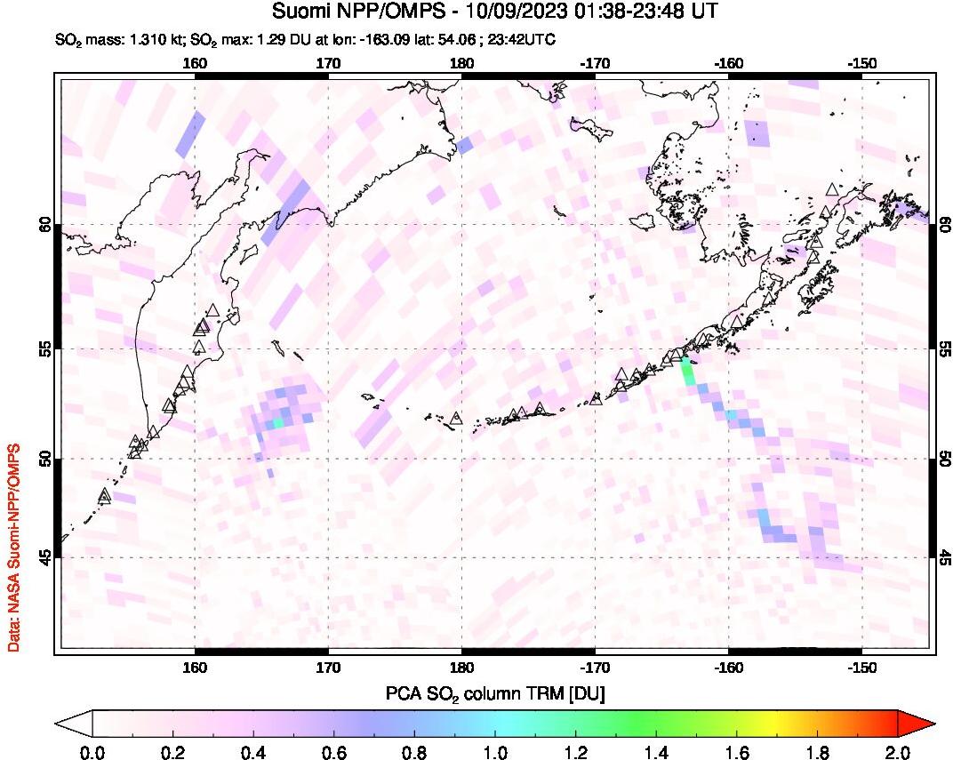 A sulfur dioxide image over North Pacific on Oct 09, 2023.
