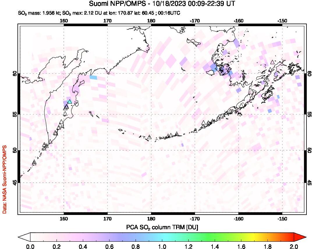 A sulfur dioxide image over North Pacific on Oct 18, 2023.