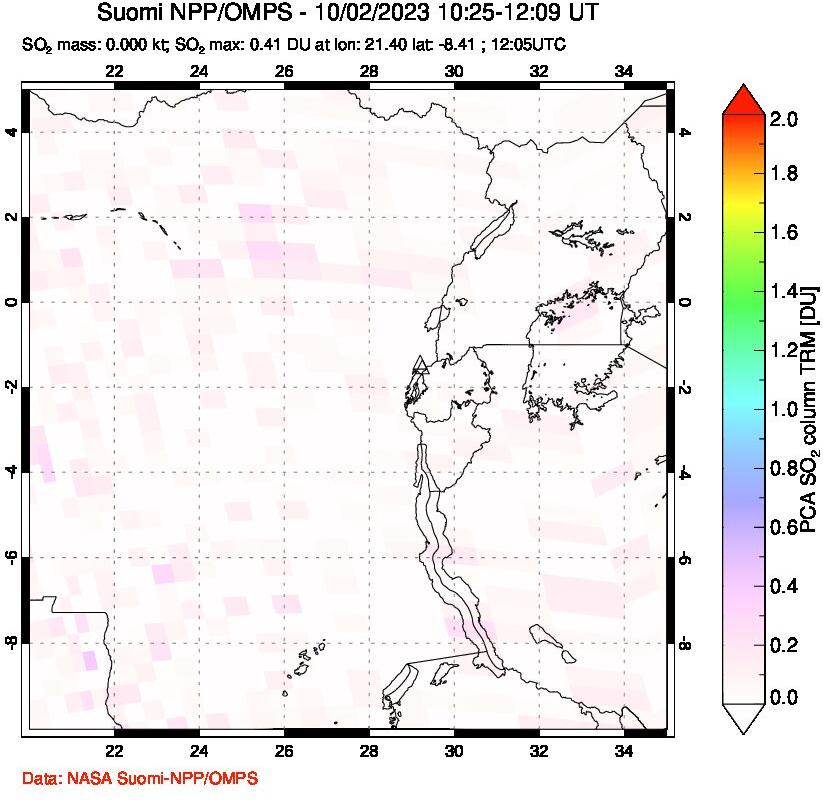 A sulfur dioxide image over Nyiragongo, DR Congo on Oct 02, 2023.