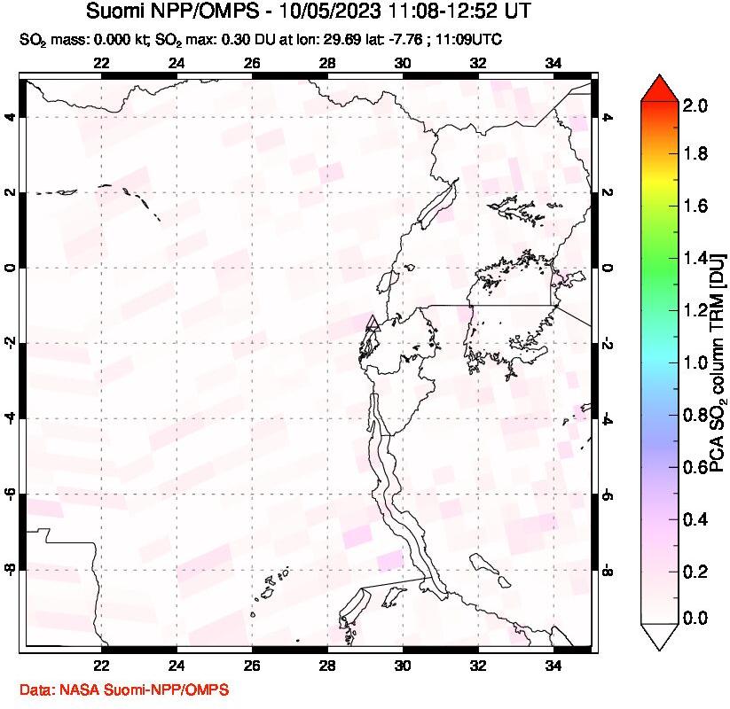 A sulfur dioxide image over Nyiragongo, DR Congo on Oct 05, 2023.