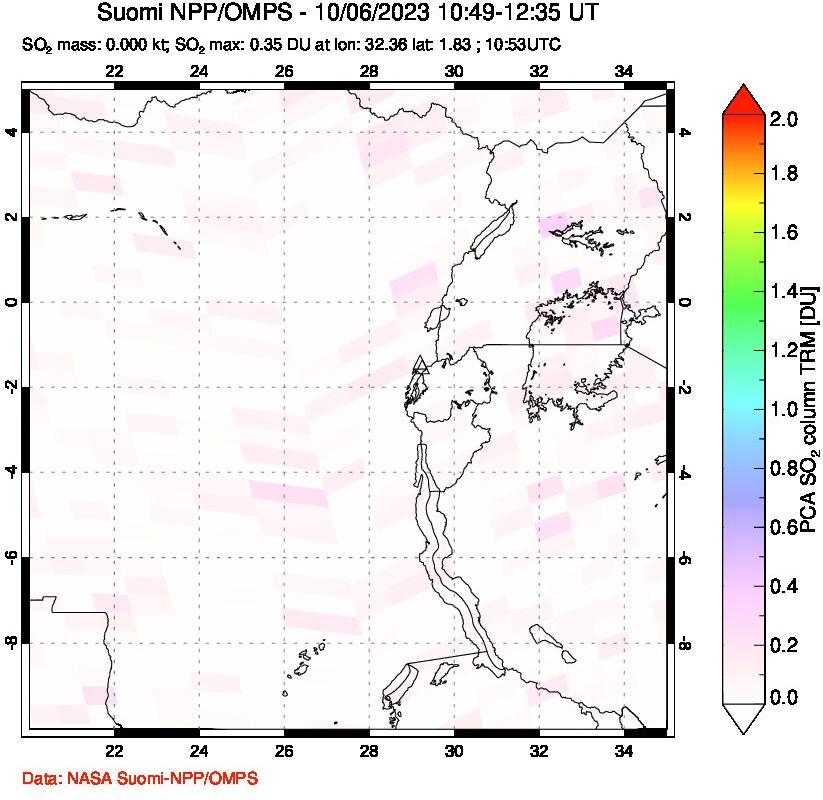 A sulfur dioxide image over Nyiragongo, DR Congo on Oct 06, 2023.