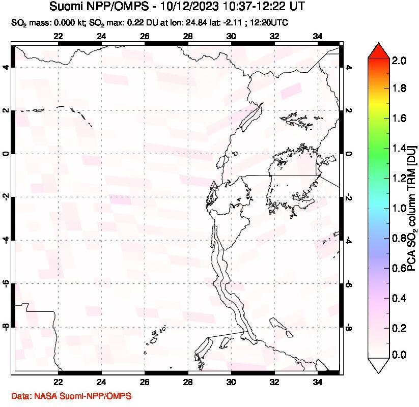 A sulfur dioxide image over Nyiragongo, DR Congo on Oct 12, 2023.